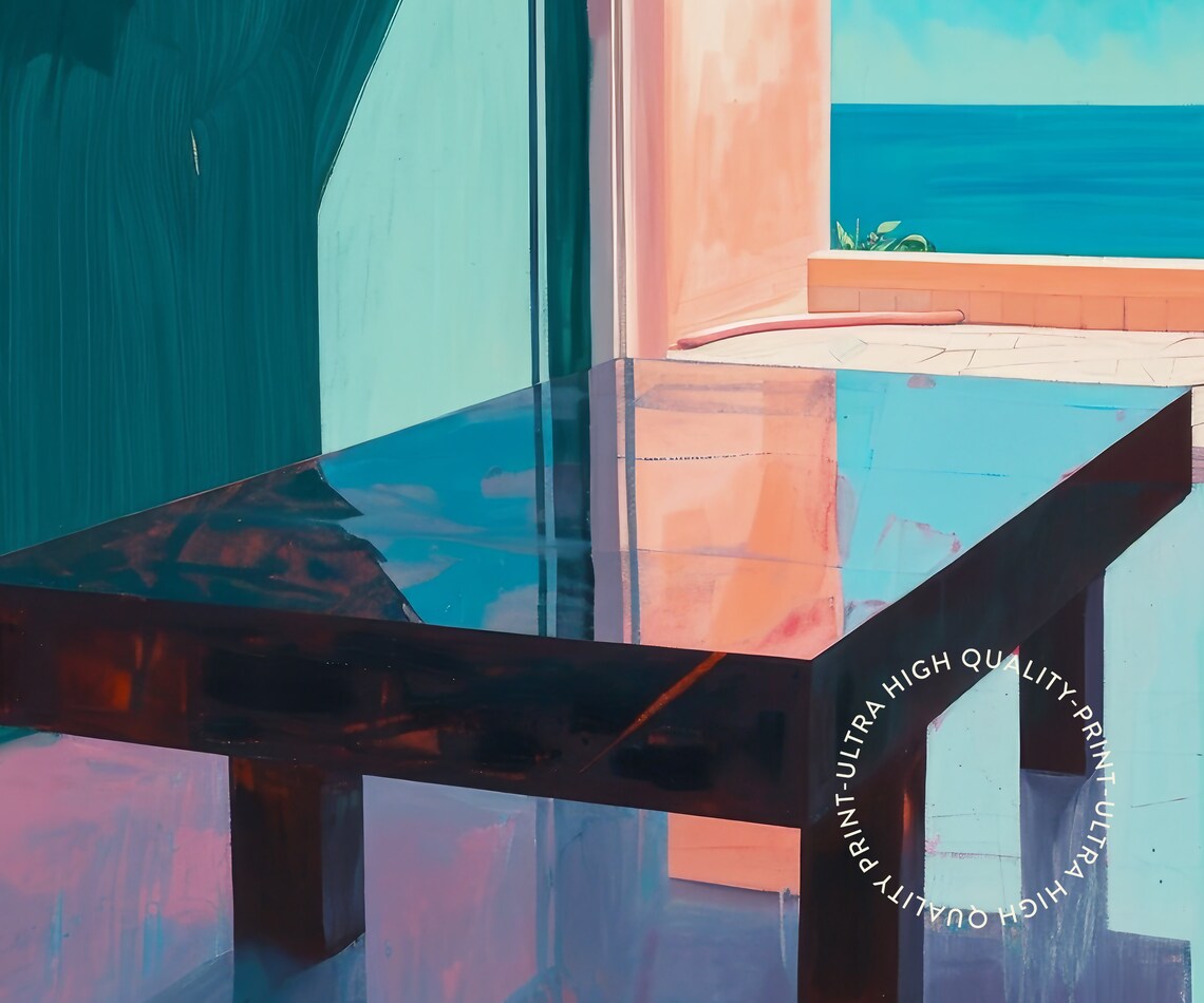 Hockney Inspired Pool Ocean View Modern Interior Colorful Abstract Art Print - Image 5