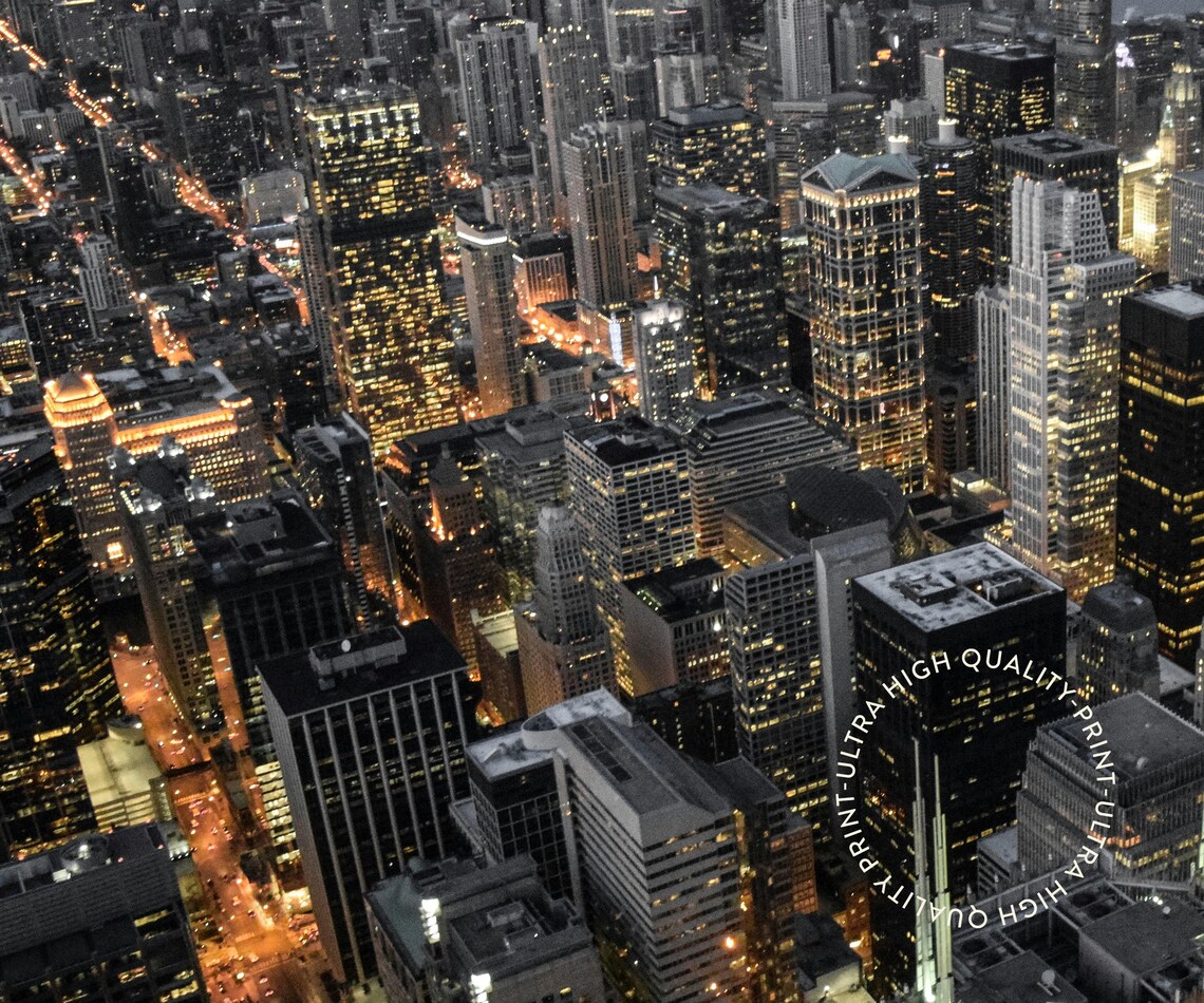 Chicago Night Cityscape Skyline Aerial Photography Travel Poster - Image 5