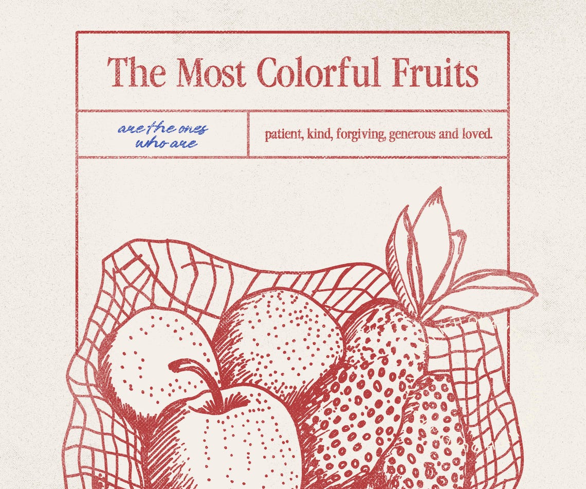 The Most Colorful Fruits Red Kitchen Fruit Basket Line Art Poster - Image 5