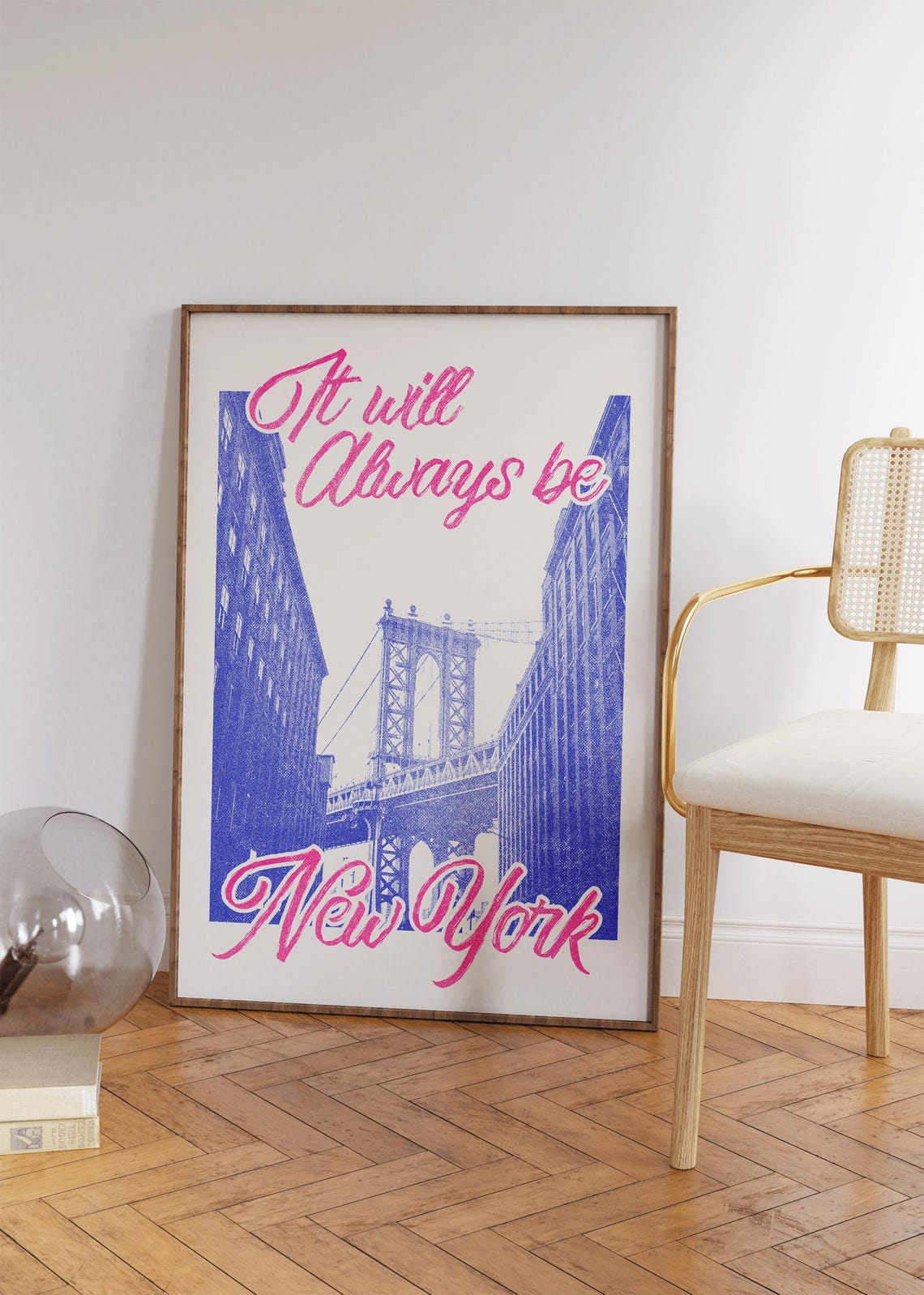 It Will Always Be New York Manhattan Bridge Pink Script Travel Art - Image 4
