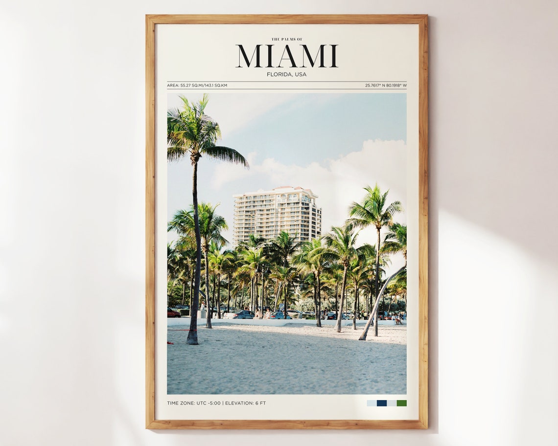 The Palms Of Miami Florida Beach Palm Trees Coastal Travel Poster