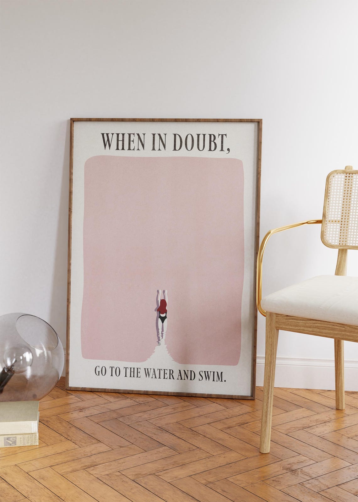 When In Doubt Go To The Water And Swim Pink Diver Swimmer Wall Art - Image 2