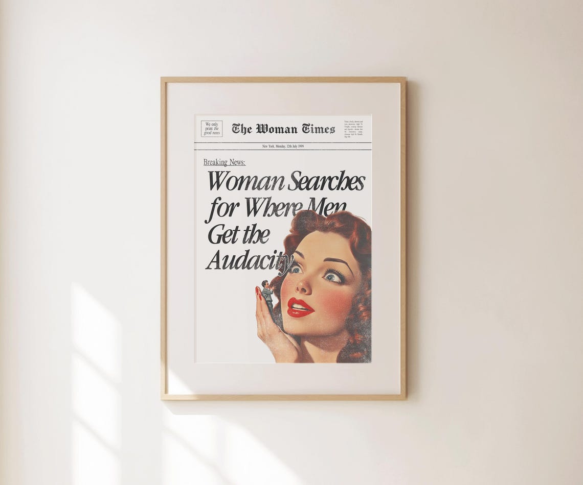 The Woman Times Funny Newspaper Redhead Retro Pin Up Quote Poster