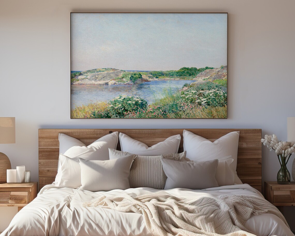 Vintage Pastel Coastal Cove Rocky Shoreline Impressionist Seascape Print - Image 4