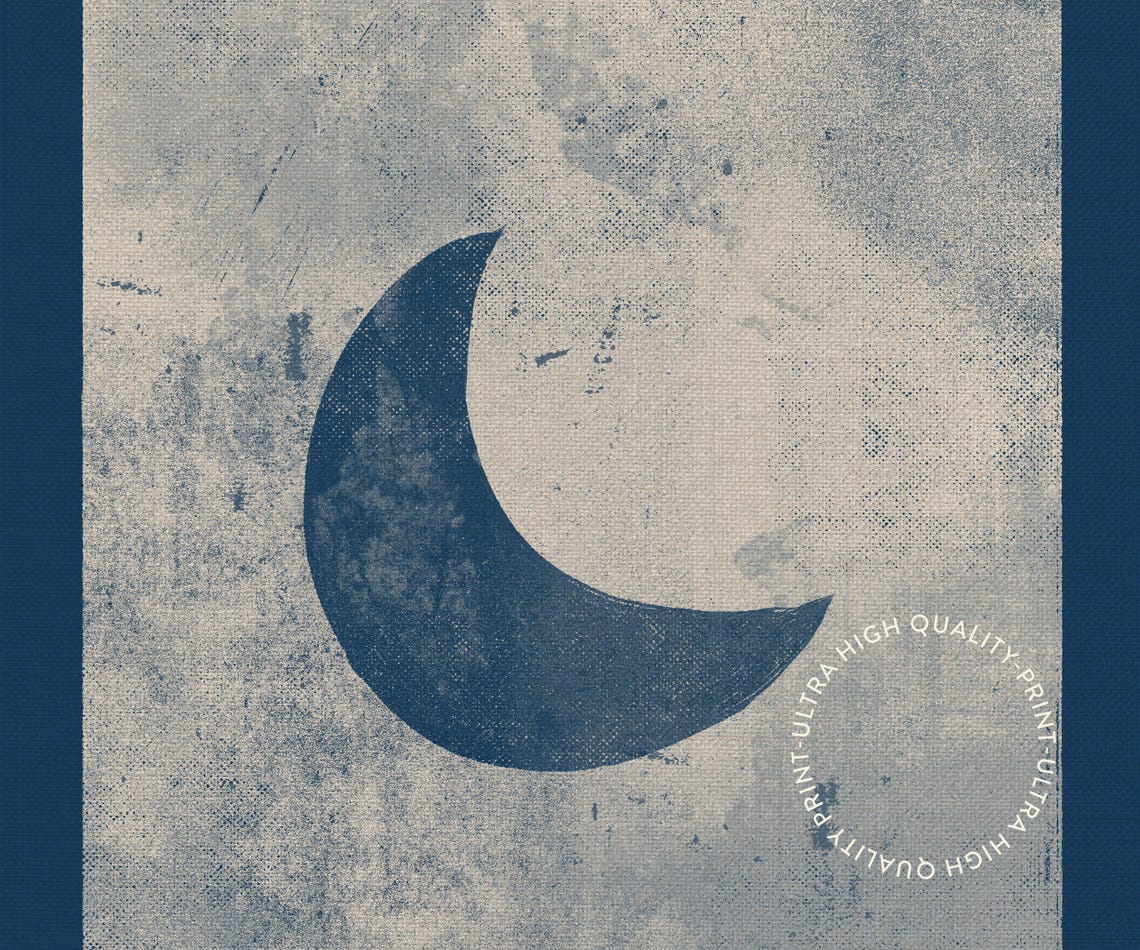 Navy Blue Crescent Moon Celestial Night Sky Vintage Style Poster - Image 5