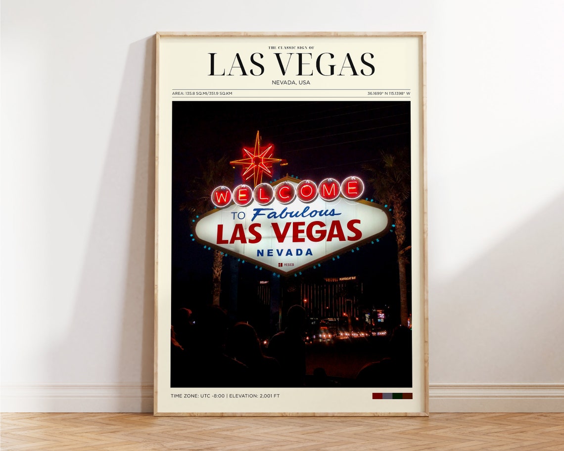 Travel Poster Las Vegas Strip Poster Las Vegas Sign Print Las Vegas Wall Art For Living Room Large Modern Office Cities Wall Art