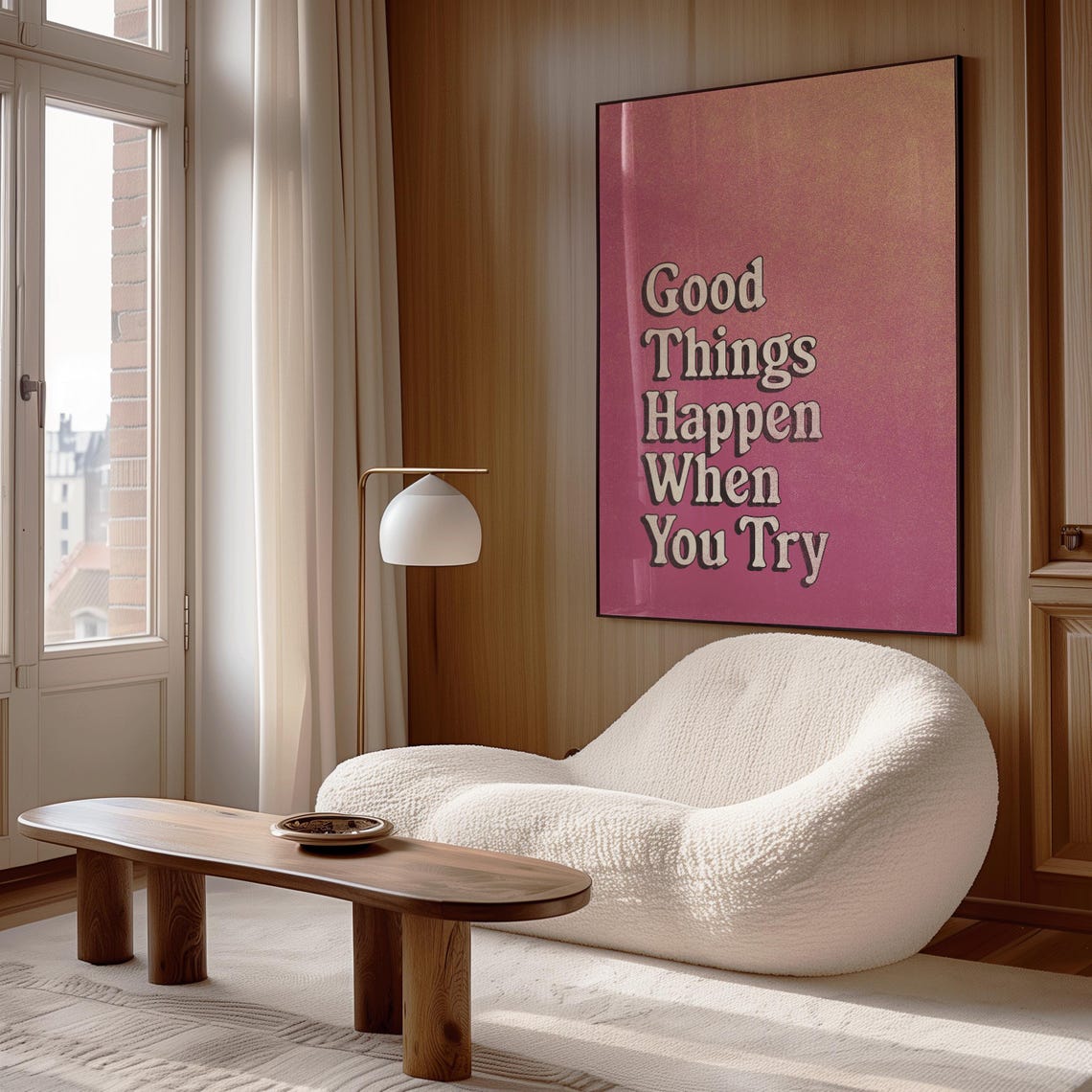 Good Things Happen When You Try Retro Pink Affirmation Quote Poster - Image 2