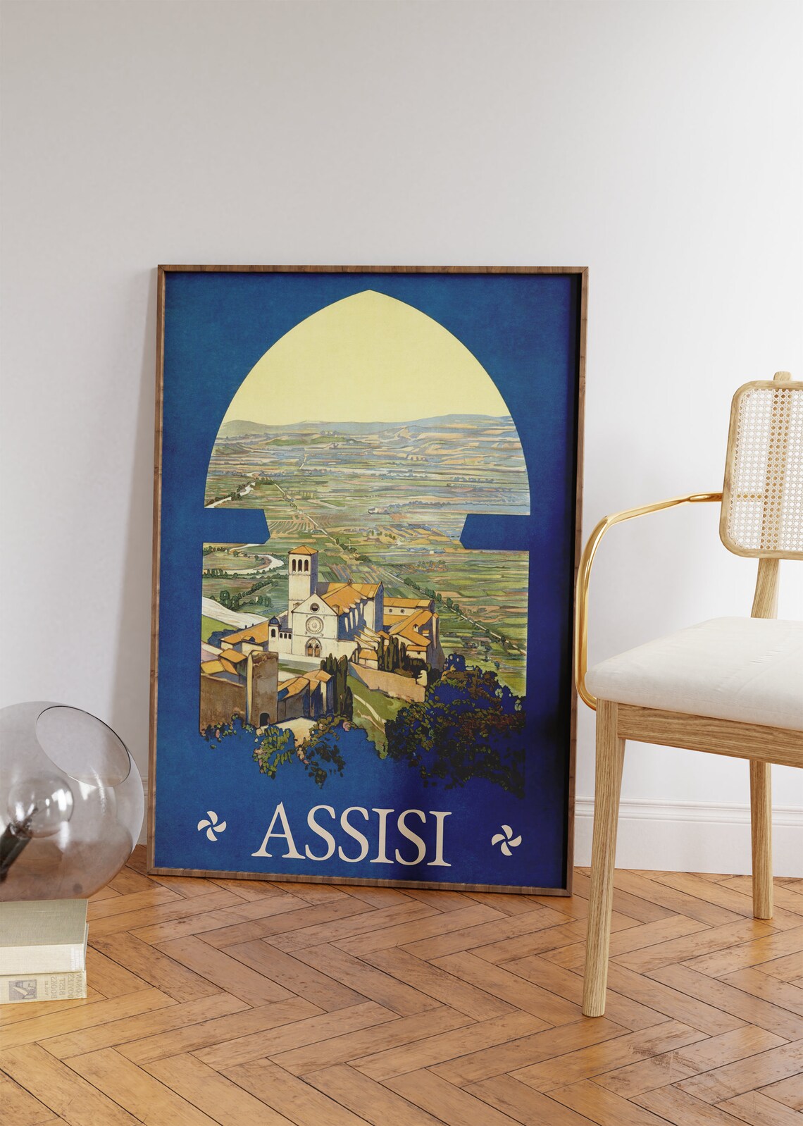 Assisi Italy Vintage Travel Poster Basilica Saint Francis Umbria Arch View