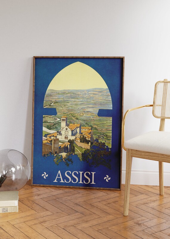 Assisi Italy Vintage Travel Poster Basilica Saint Francis Umbria Arch View