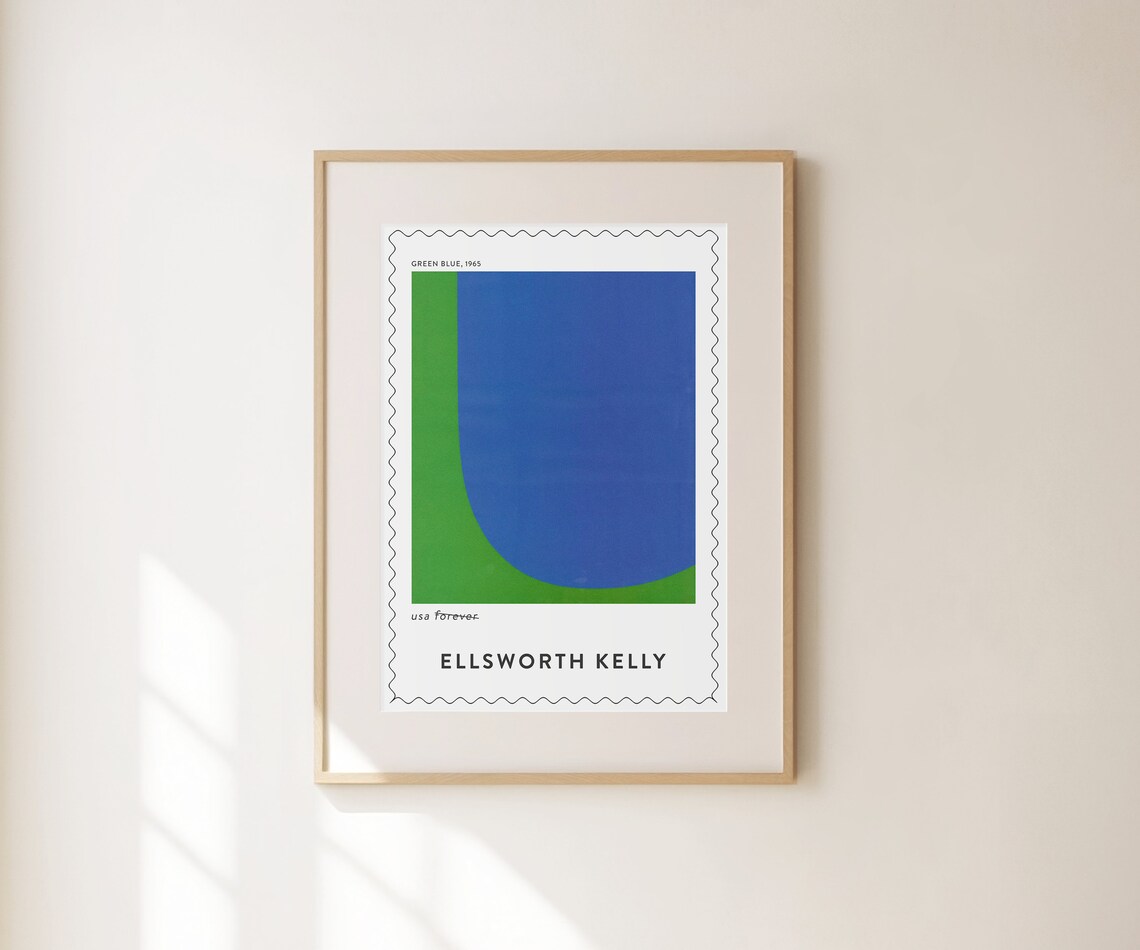 Ellsworth Kelly Green Blue 1965 Stamp Style Abstract Circle Art Poster - Image 2