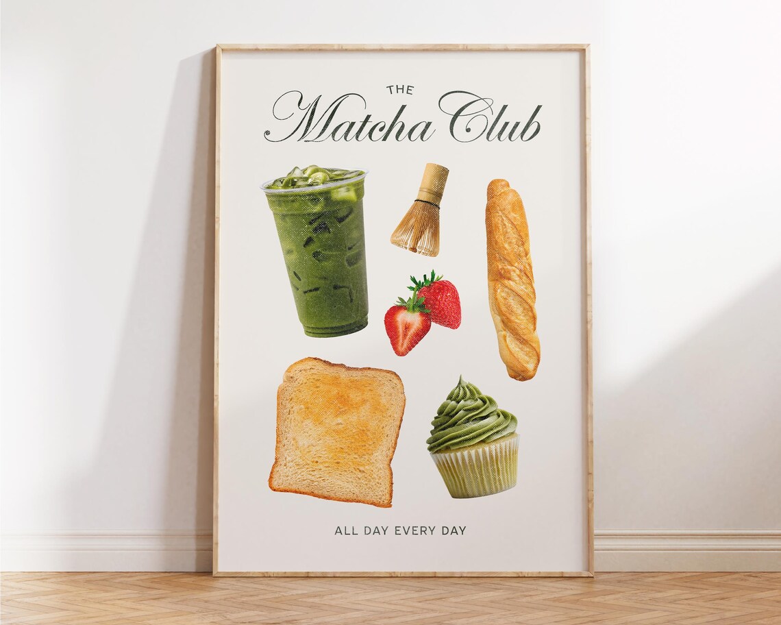 The Matcha Club Iced Matcha Latte Kitchen Collage Foodie Wall Art