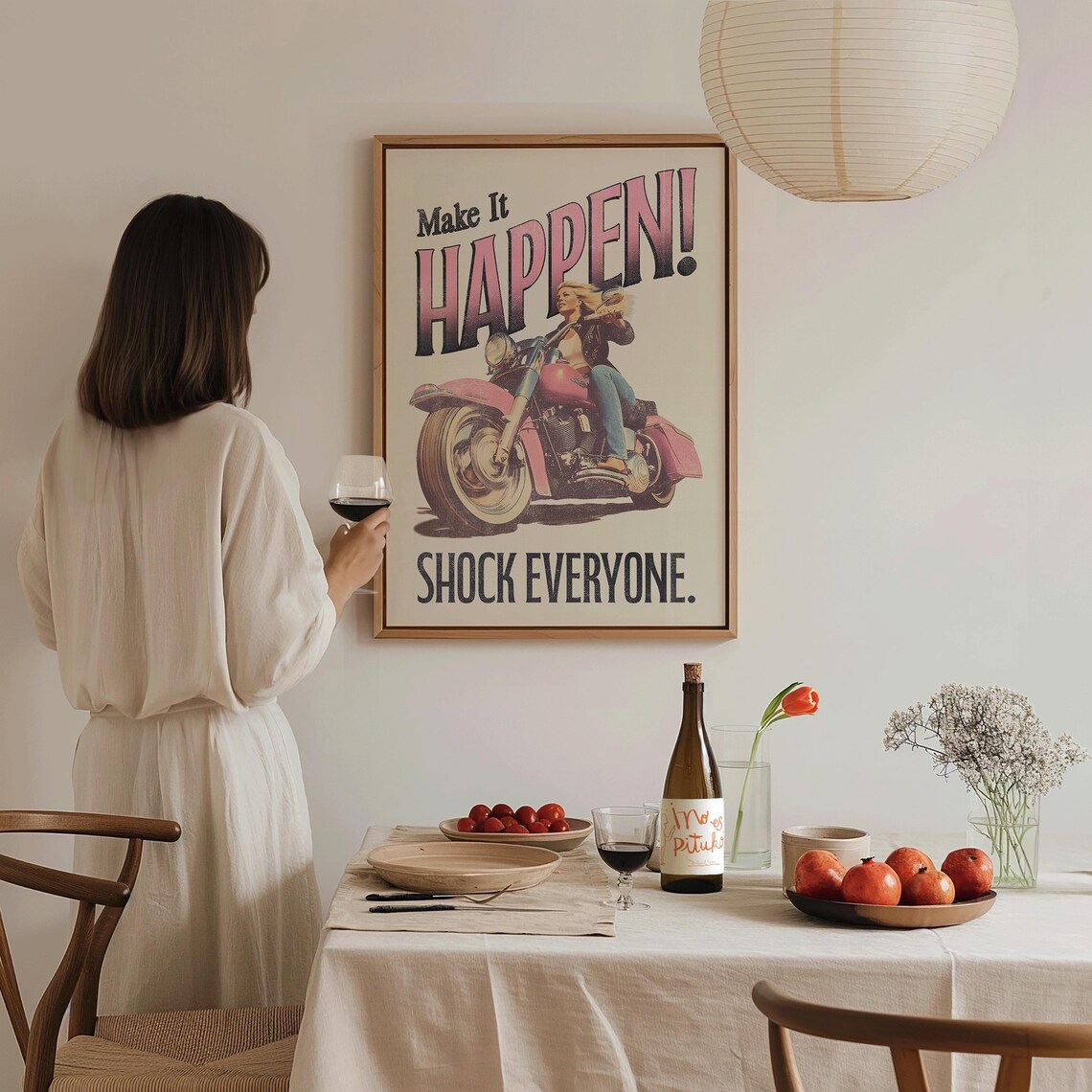 Make It Happen Shock Everyone Retro Motorcycle Rider Woman Motivational Poster - Image 4
