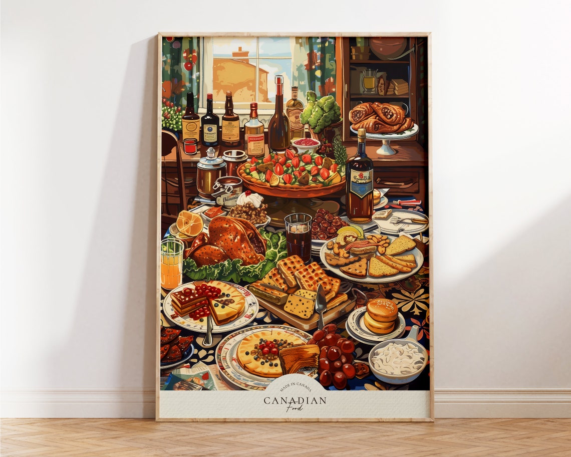 Canadian Food Feast Illustration Vintage Kitchen Wall Art Print Poster
