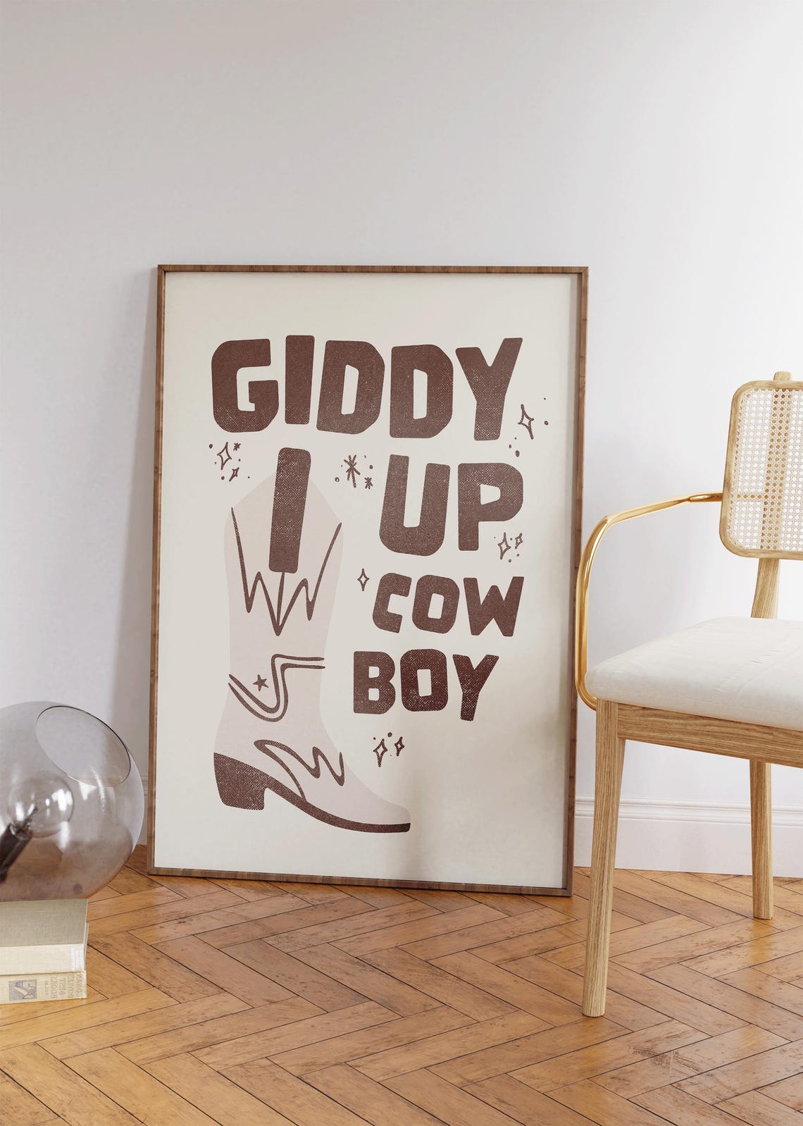 Giddy Up Cowboy Brown Boot Western Retro Typography Quote Poster - Image 3