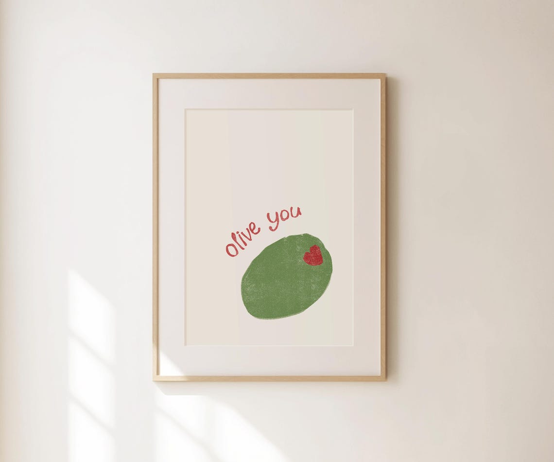 Olive You Cute Quote Cream Background Green Olive Heart Wall Art - Image 4