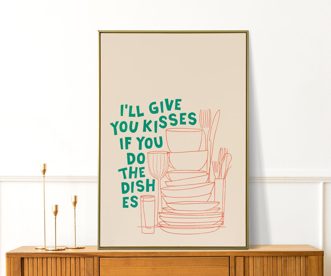 Ill Give You Kisses If You Do The Dishes Green Kitchen Humor Poster - Image 3