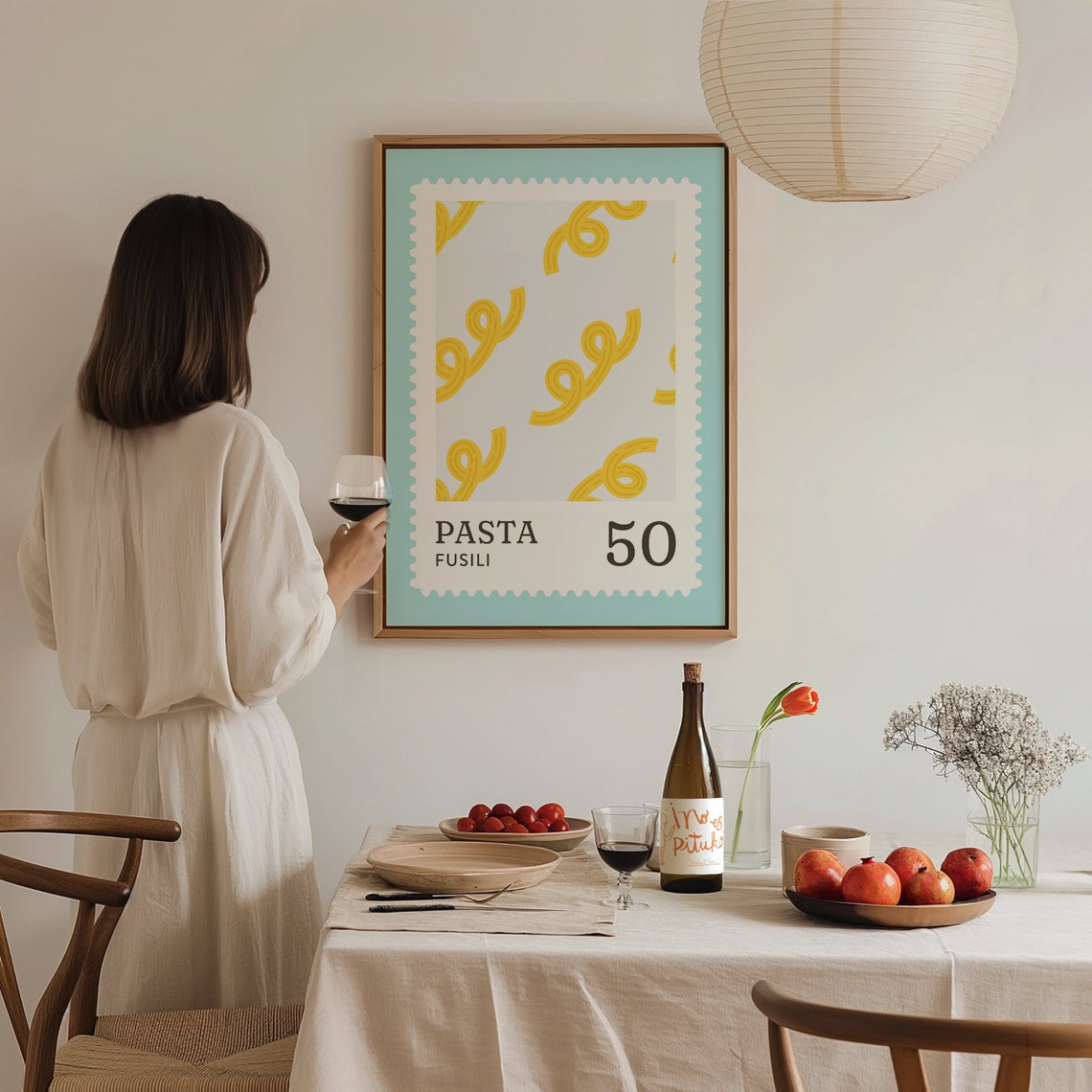 Fusili Pasta Postage Stamp Kitchen Decor Mint Yellow Food Art Print - Image 3