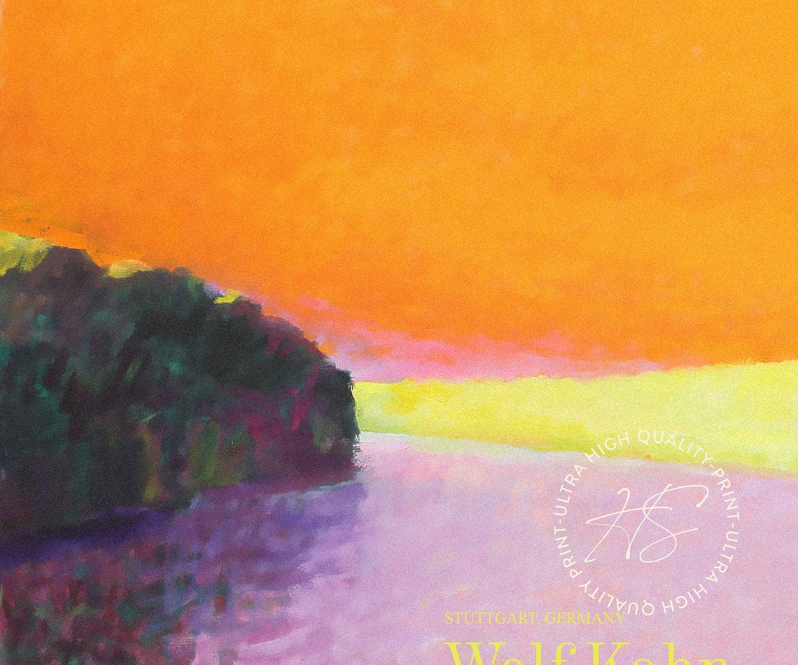 Wolf Kahn Hot Summer Orange Sky Purple Lake Landscape Art Print - Image 5