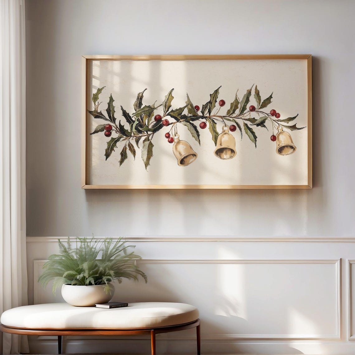 Frame TV Art Christmas Holly Gold Bells Rustic Botanical Winter Poster - Image 2