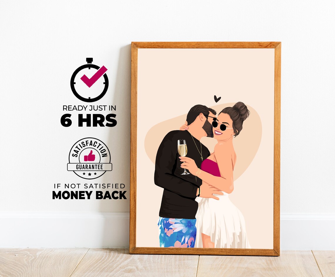 Champagne Toast Embracing Couple Custom Love Illustration Poster
