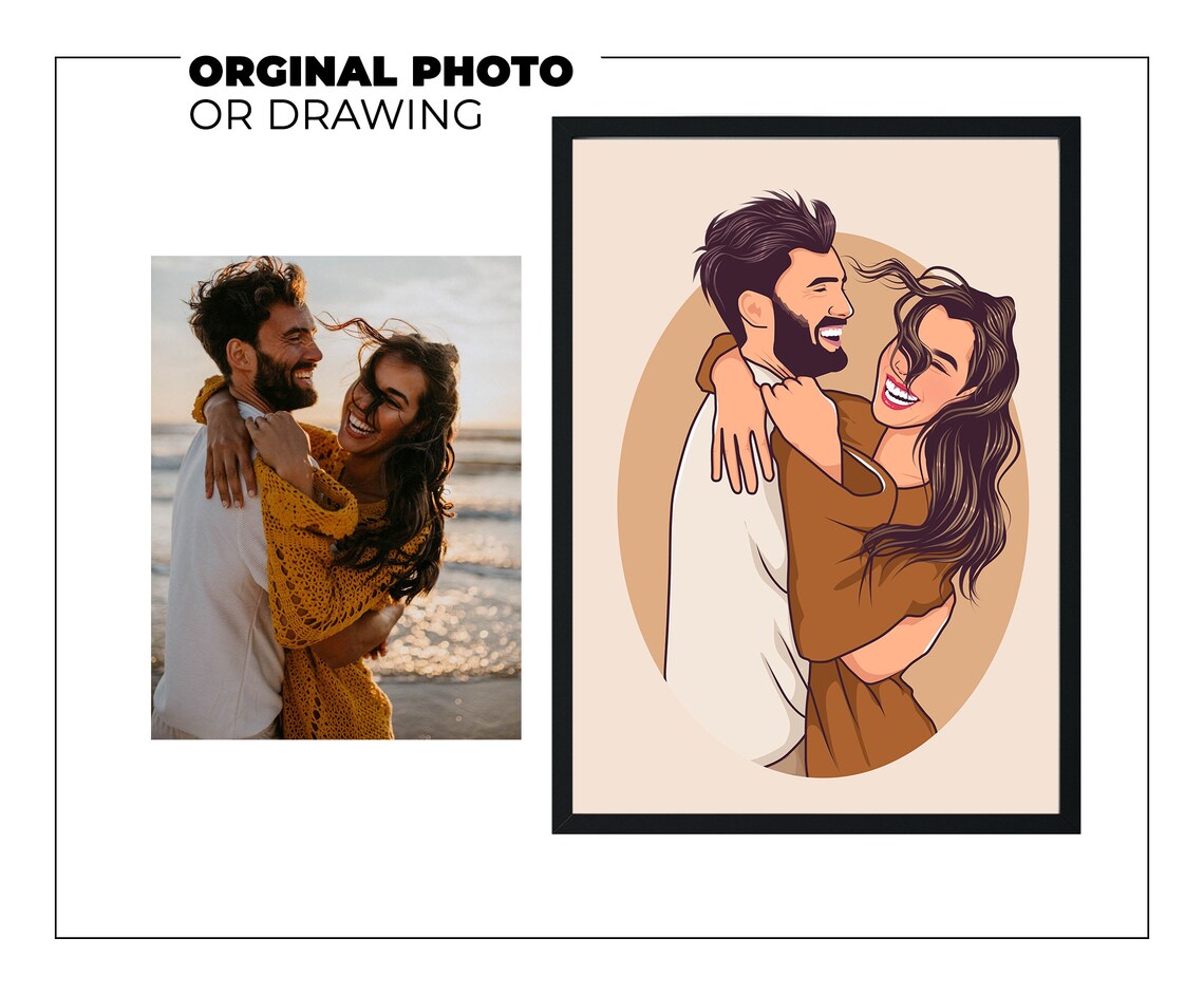 Custom Faceless Couple Portrait, Engagement Art Print - Image 5