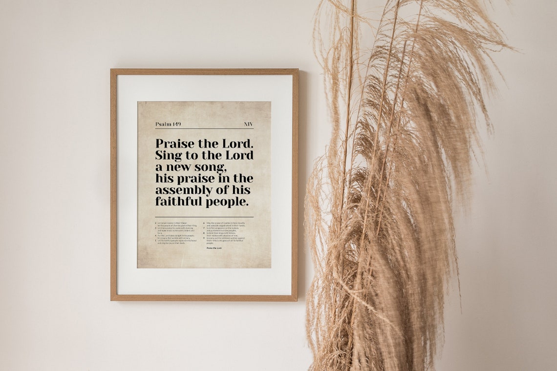 Psalm 149 Chapter Praise the Lord NIV Scripture Poster Vintage Paper - Image 2