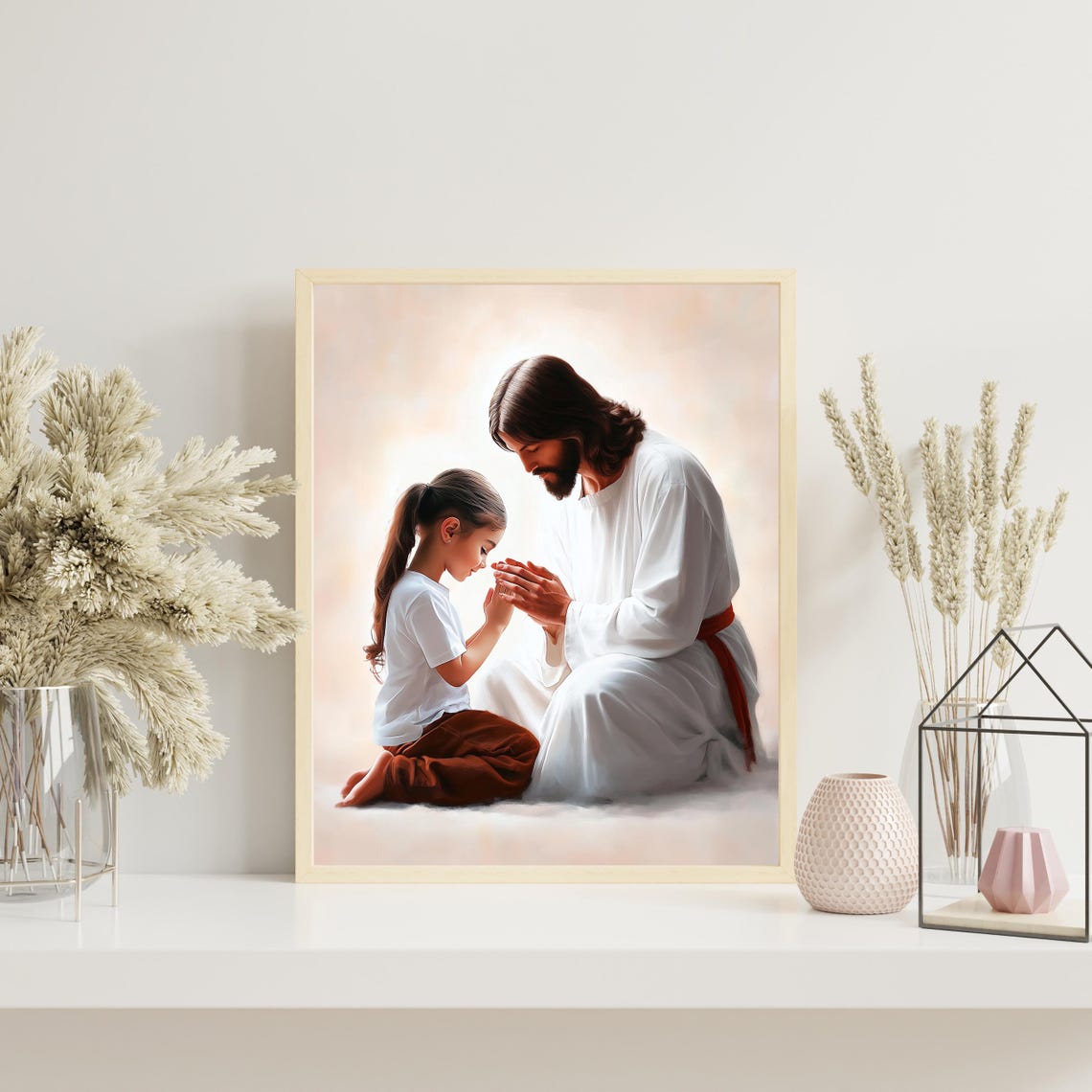 Jesus Praying with a Young Boy Tender Christian Faith Poster - Image 3