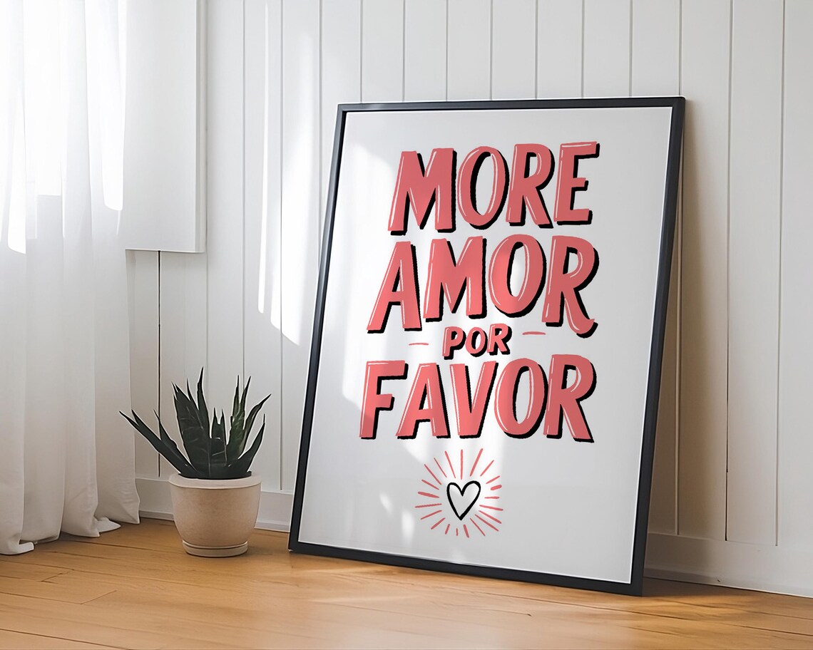 More Amor Por Favor Yellow Hand Lettered Spanish Quote Poster - Image 4