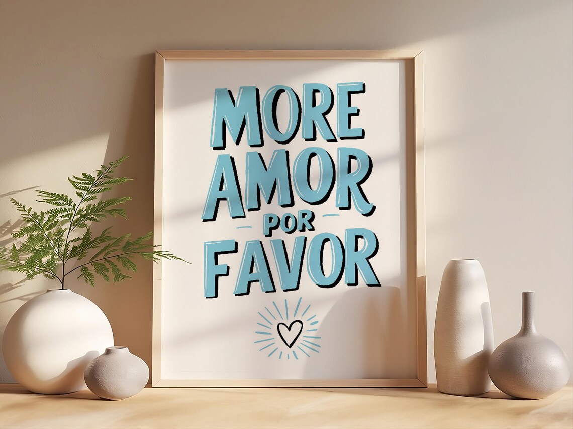 More Amor Por Favor Yellow Hand Lettered Spanish Quote Poster - Image 2
