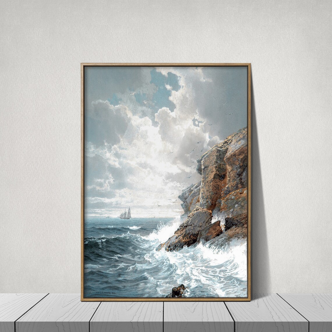 Ocean Shore Waves Vintage Seascape Art Print - Image 3