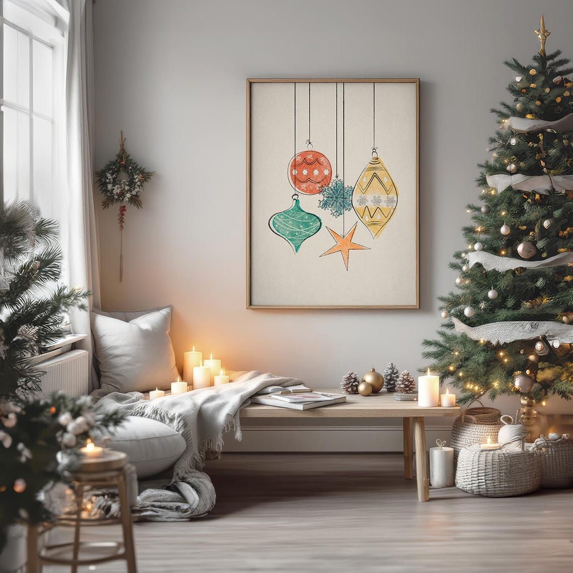 Hand Drawn Hanging Christmas Ornaments Vintage Style Art Print - Image 2