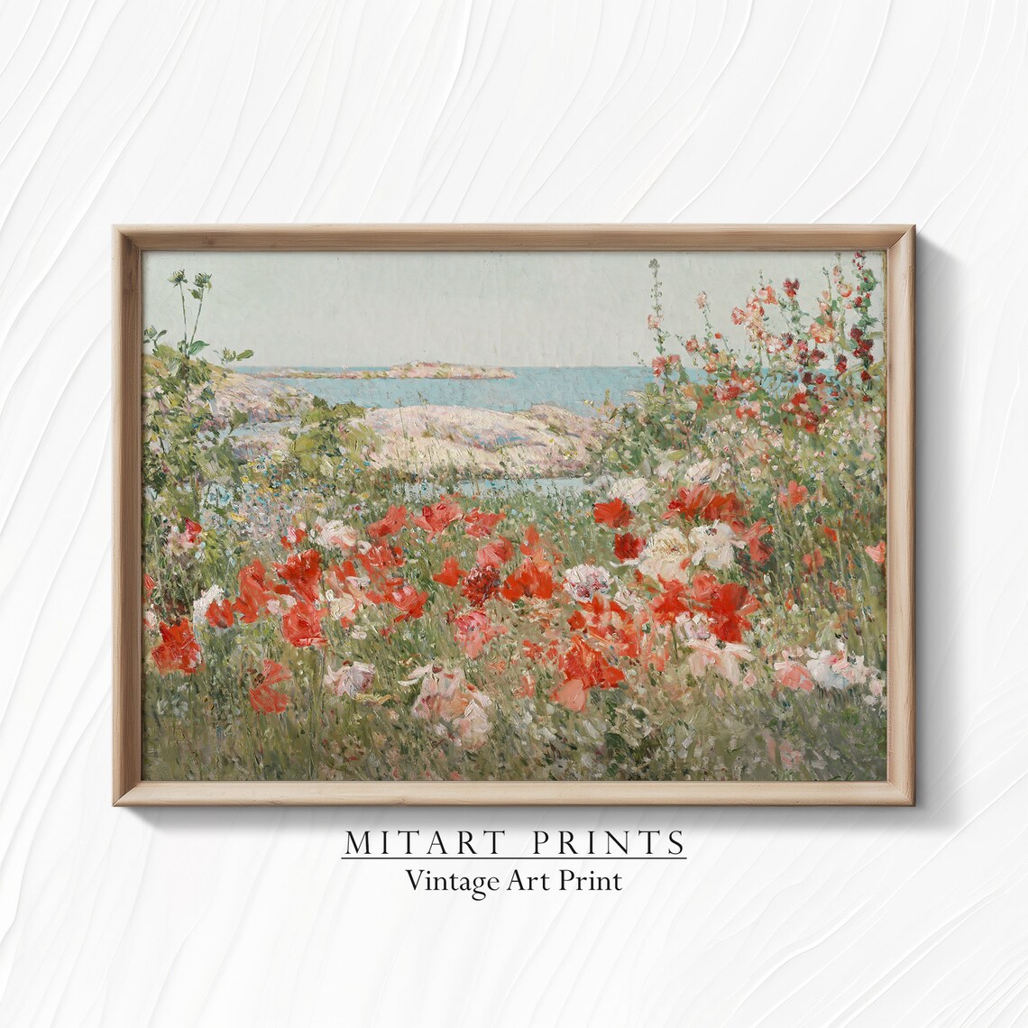Vintage Red Poppy Wildflower Coastal Garden Impressionist Poster