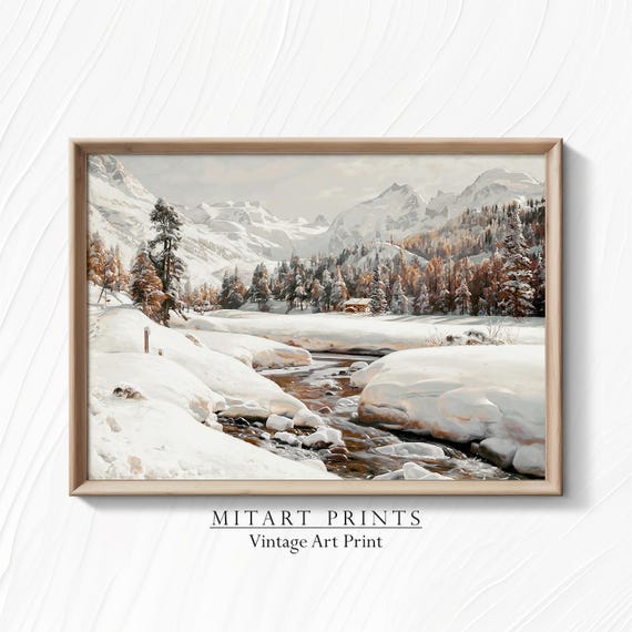 Vintage Winter Landscape Wall Art Print Moody Winter Art Rustic Wall Art Snowy Forest Art Print 24 16