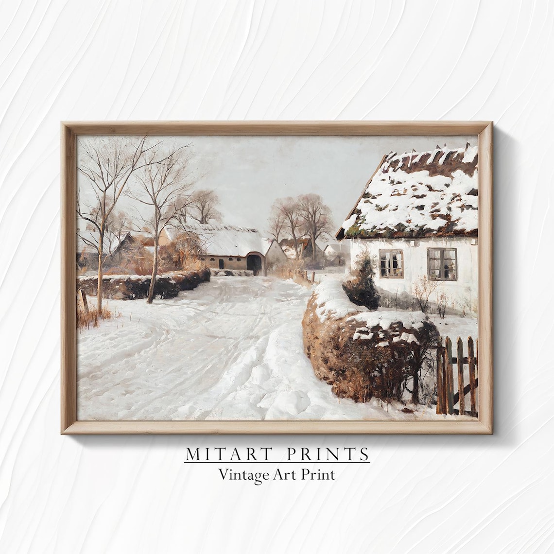 Snow Covered Farm Village With Thatched Cottages Winter Art Print