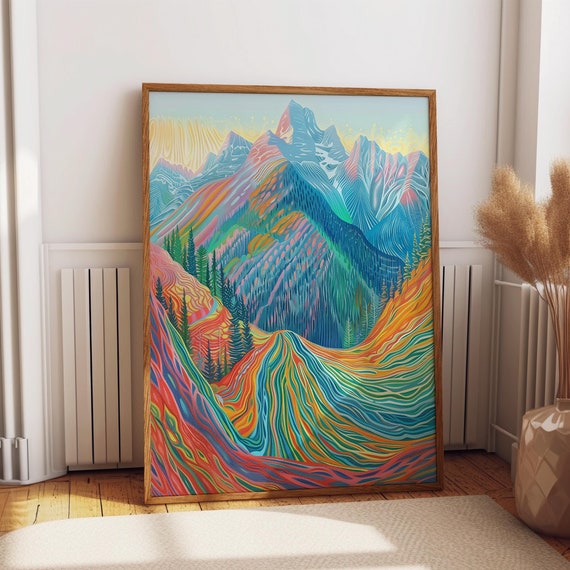 Colorful Abstract Mountain Art Print Swirling Mountain Landscape Art Poster Modern Nature Inspired Wall Decor Poster Or Print
