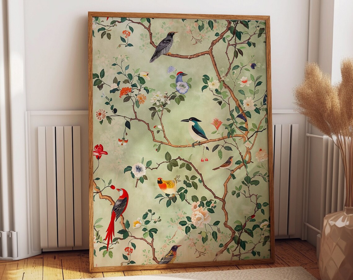 Colorful Birds And Flowers Chinoiserie Art Print