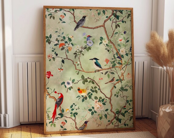 Colorful Birds And Flowers Chinoiserie Art Print
