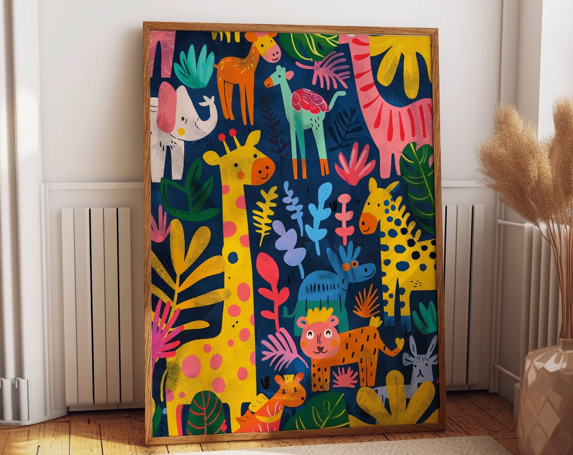 Matisse-Inspired Jungle Animal Art Print for Kids