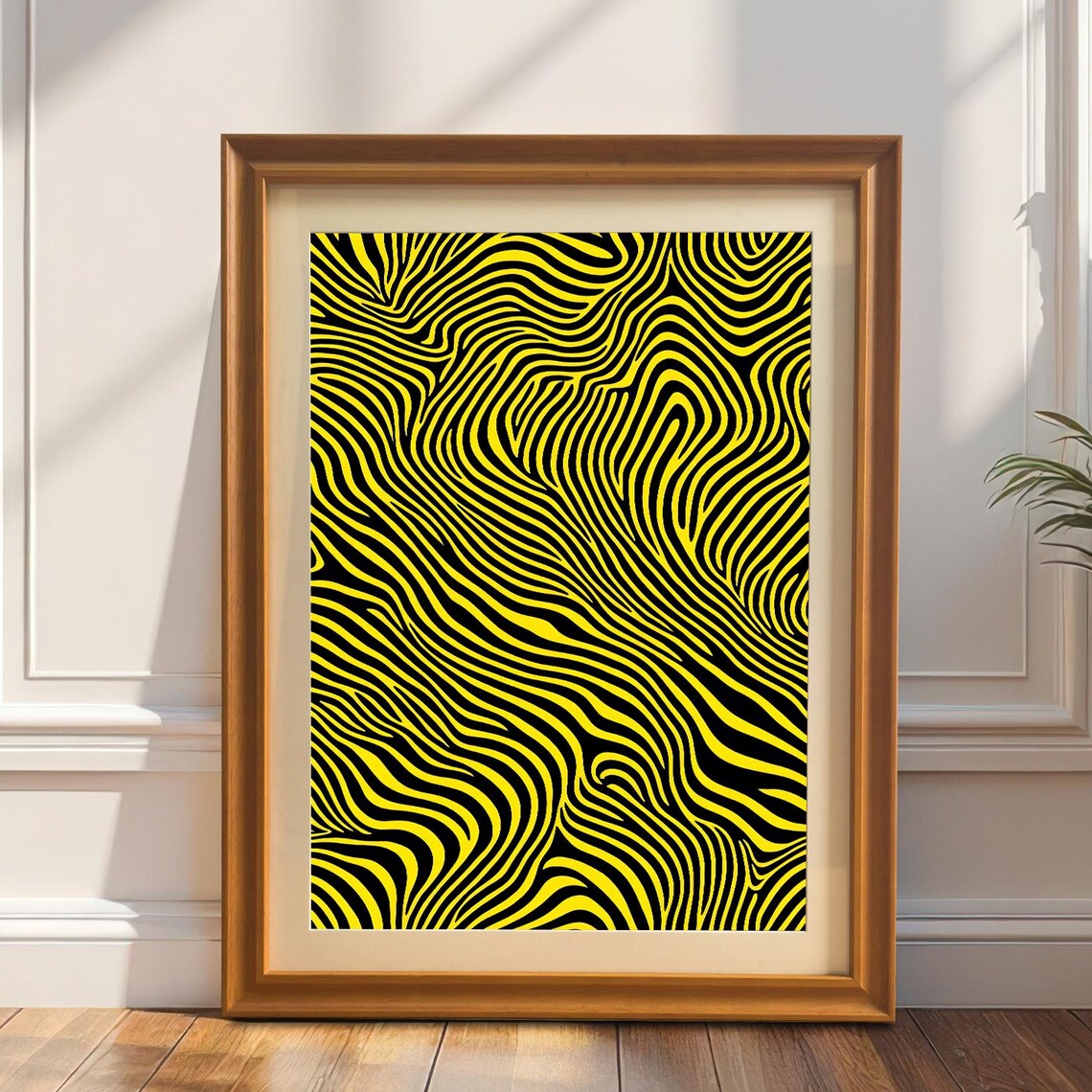 Abstract Yellow Black Wavy Lines Poster Print