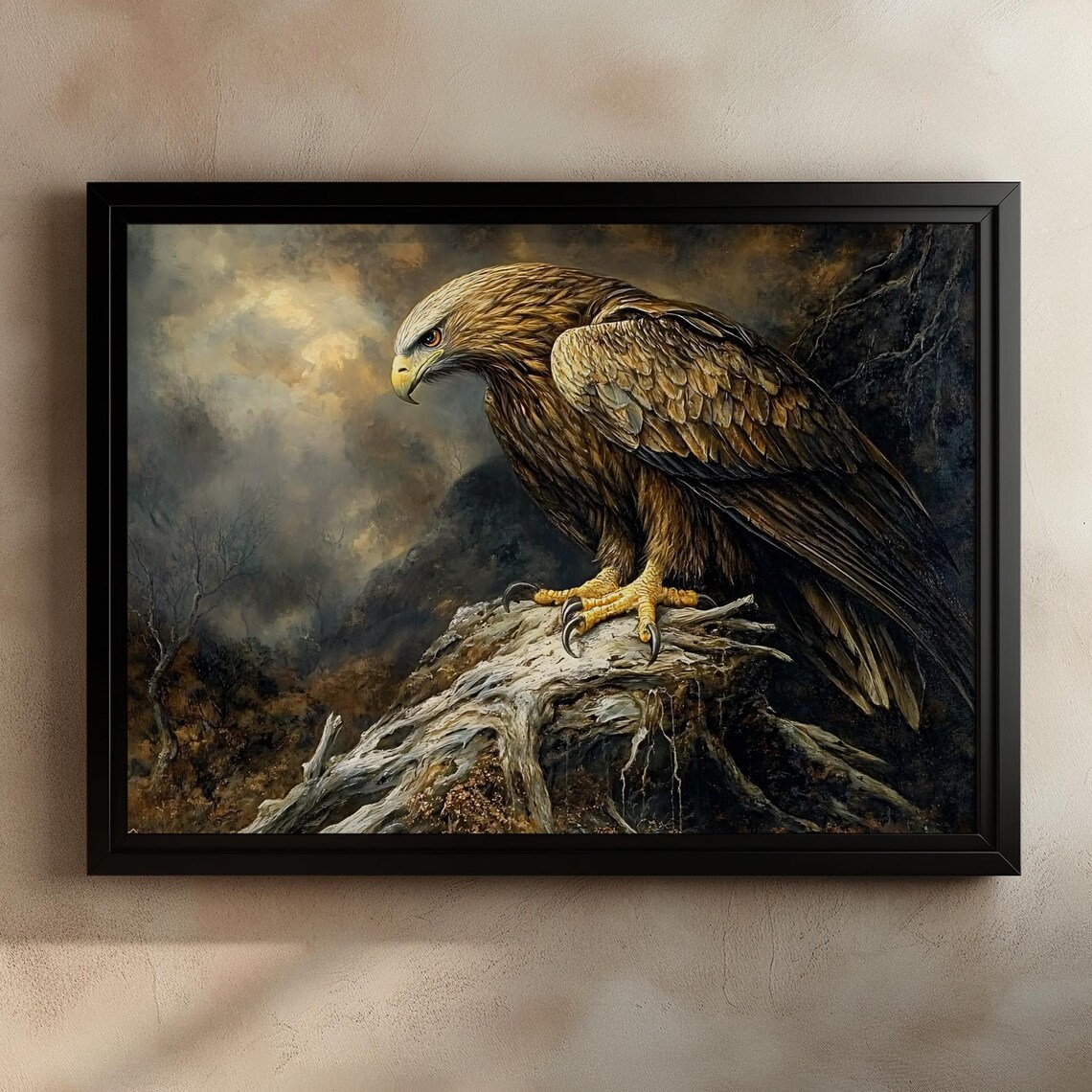Golden Eagle Rustic Bird of Prey Wildlife Art Print