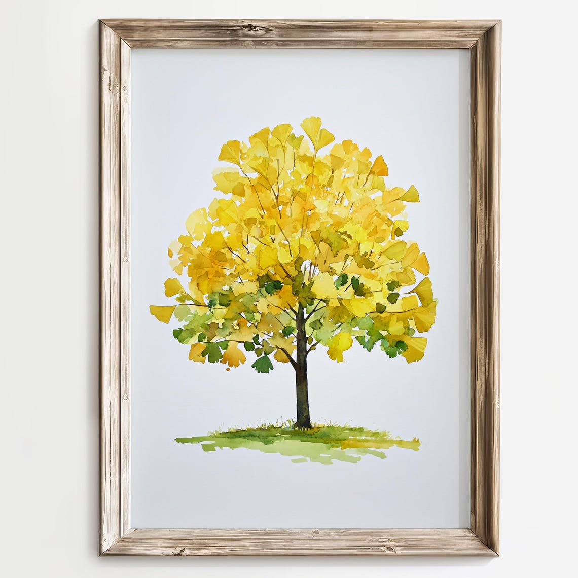Yellow Ginkgo Watercolor Tree Minimalist Botanical Art Poster