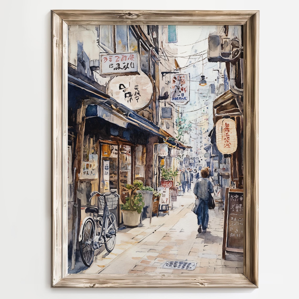 Tokyo Alleyway Watercolor with Bicycle and Shop Signs Poster - Image 2