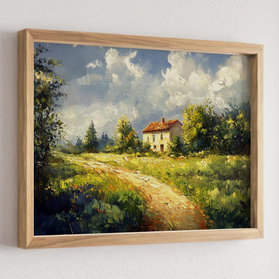 Sunny Cottage by a Country Road Pastoral Landscape Art Poster - Image 3