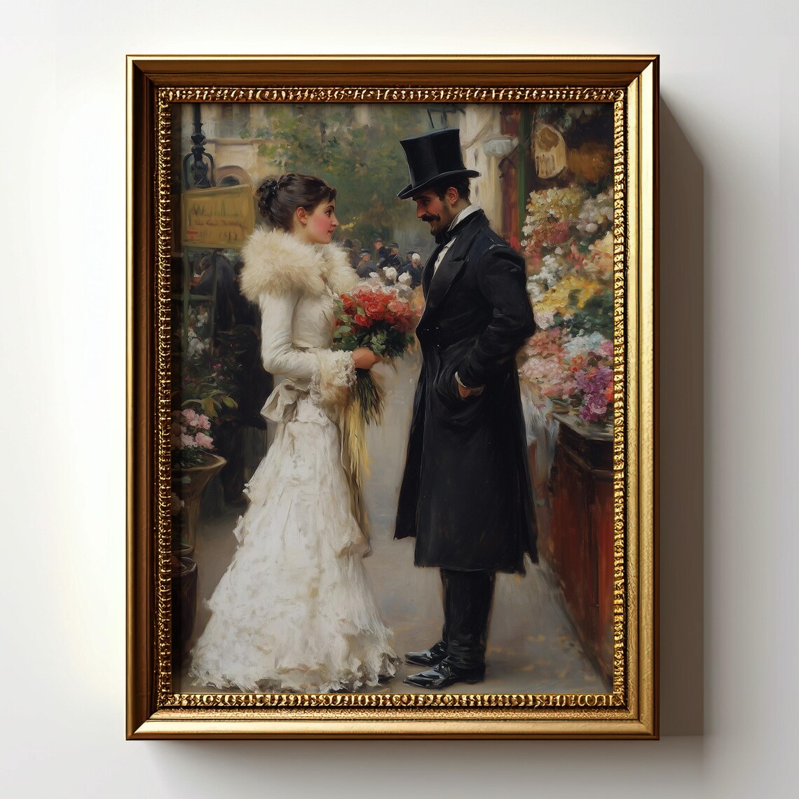 Victorian Couple, Vintage Parisian Street Scene Art Print - Image 3