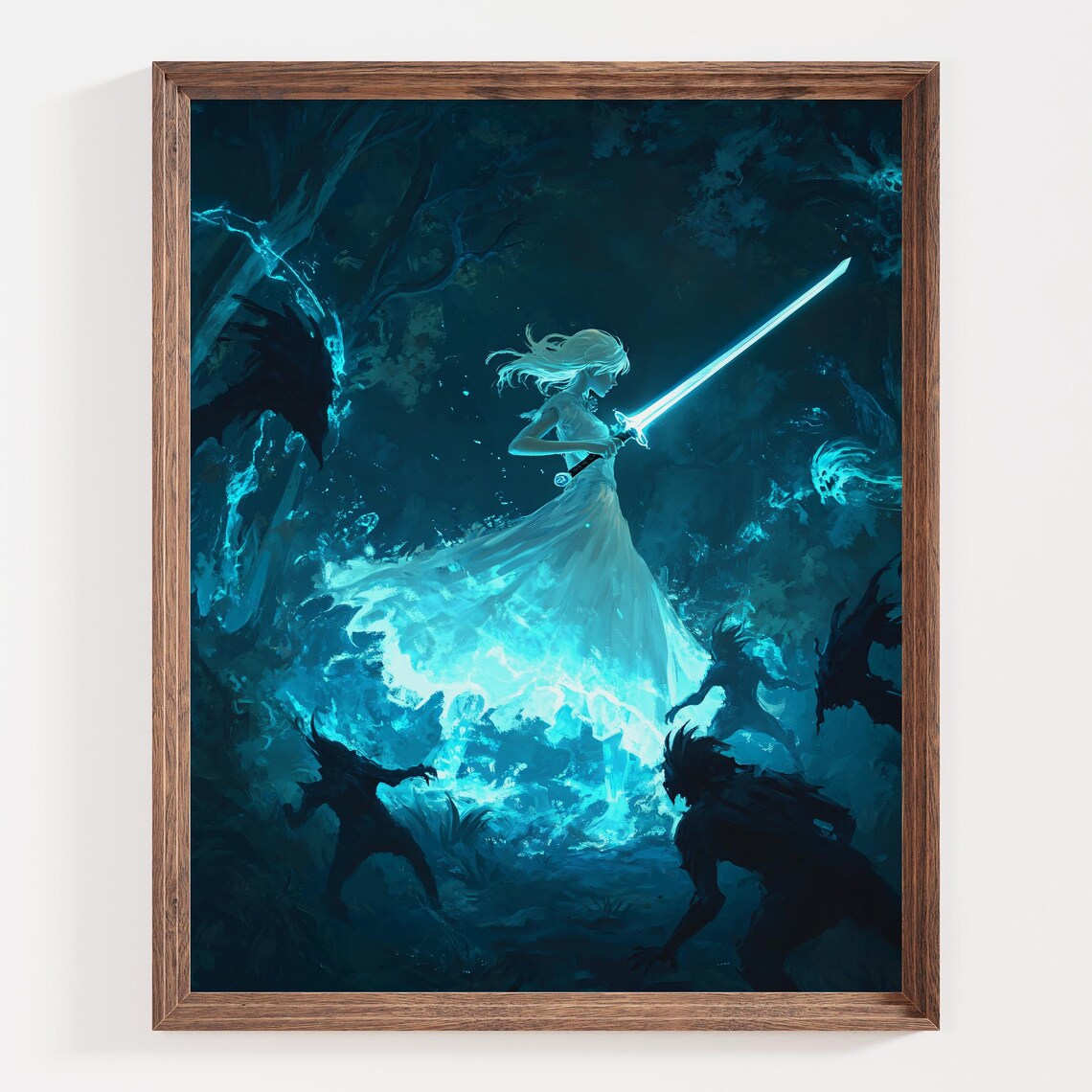 Female Swordfighter Dark Fantasy Battle Art Print - Image 3