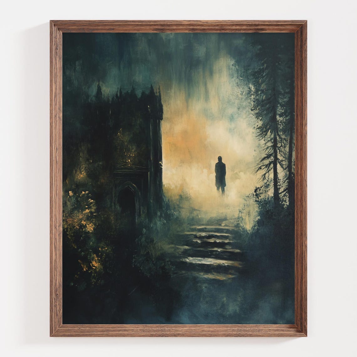 Gothic Castle In Fog Lone Figure Dark Fantasy Mystery Scene Poster - Image 4