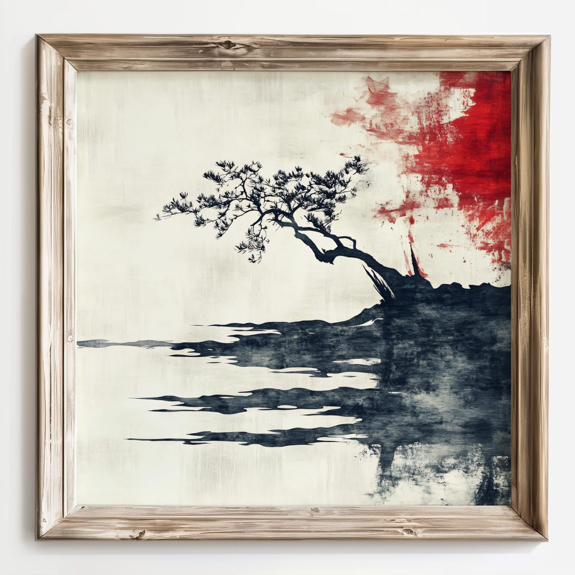 Artistic Bonsai Tree Print Japanese Sumi E Style Art Japanese Ink Wash Art Zen Decor Minimalist Painting Red And Black Decor Gift For - Image 2