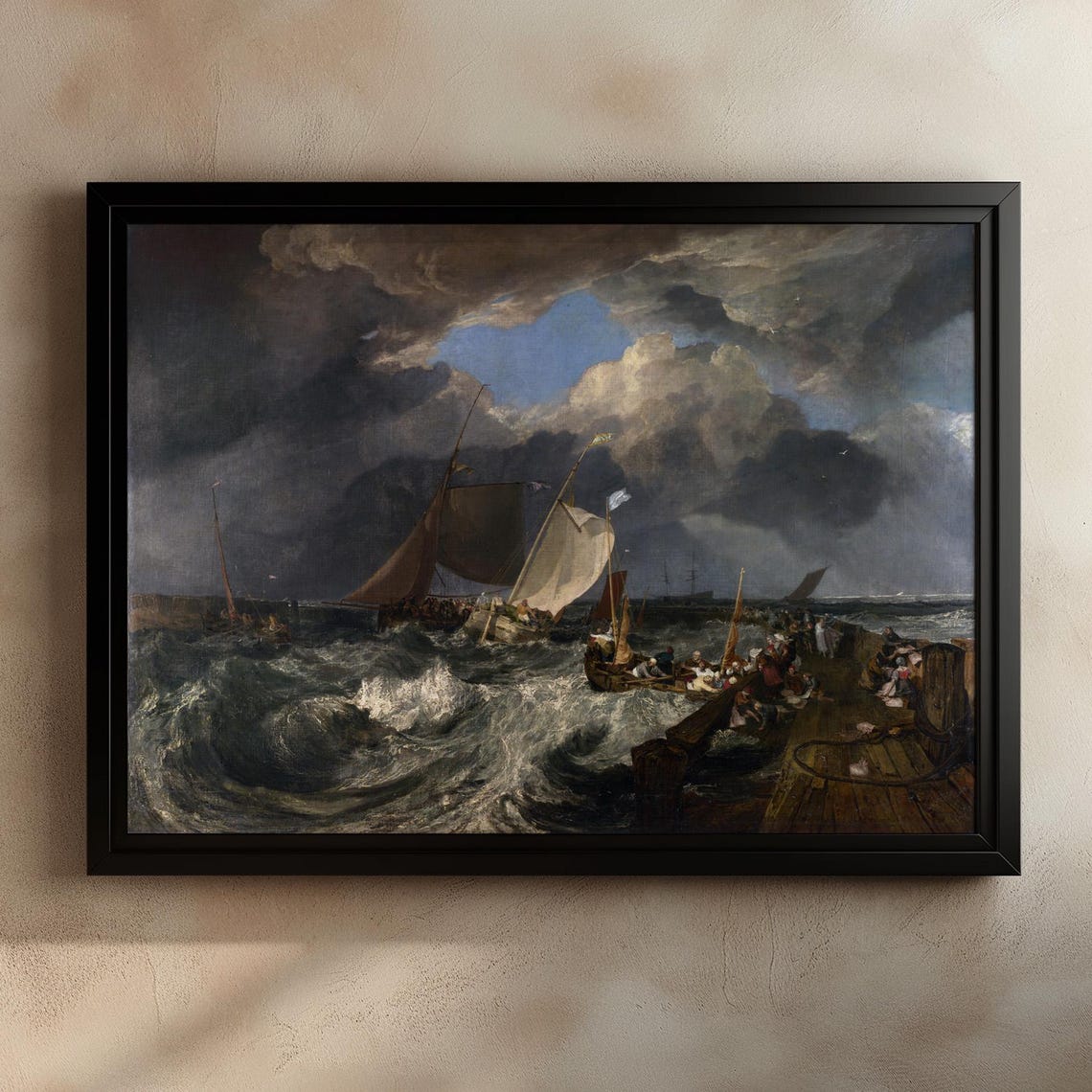 Romantic Era Stormy Seascape with Sailing Boats by a Pier Poster - Image 3