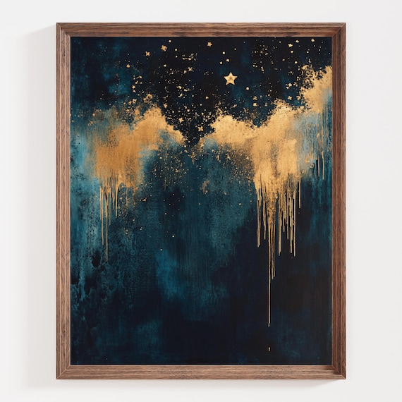 Celestial Starry Night Moon and Stars Art Print