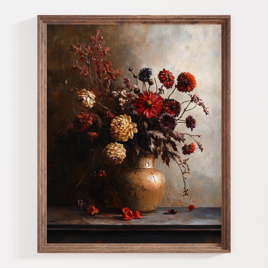 Autumn Flower Bouquet in a Rustic Vase Vintage Style Art Poster